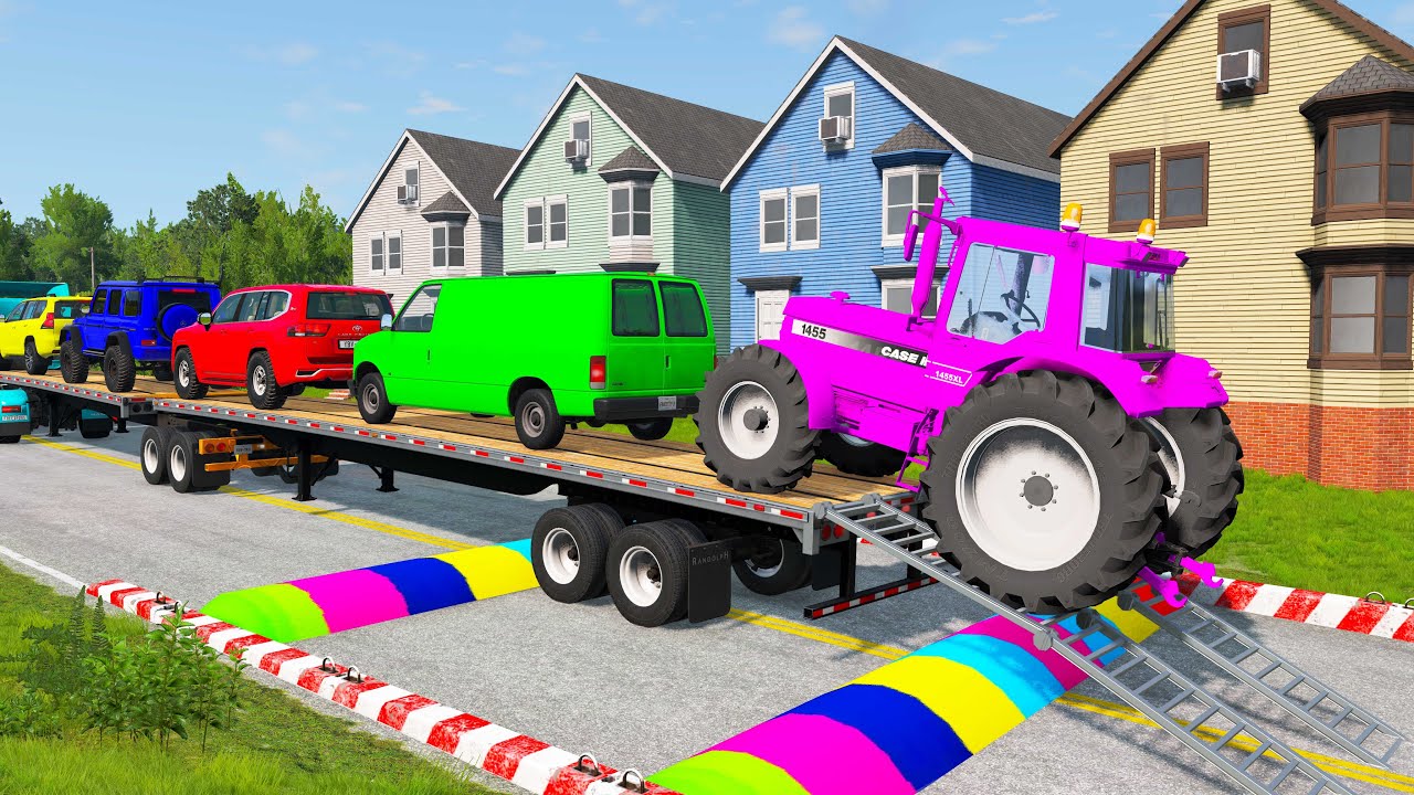 Flatbed Truck Mcqueen | Transportation with Truck - Pothole vs Car #1 - BeamNG.Drive