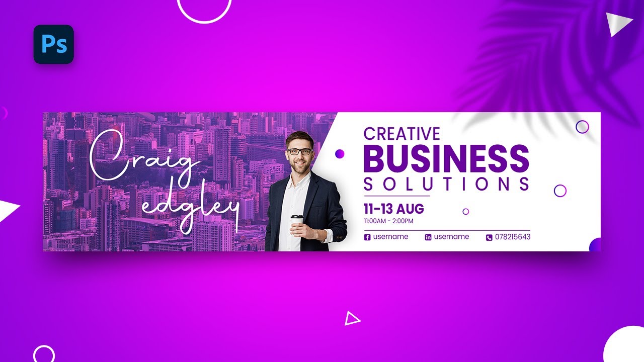 LinkedIn Banner & Facebook Cover Photo Design - Social Media Poster Template Photoshop Tutorial