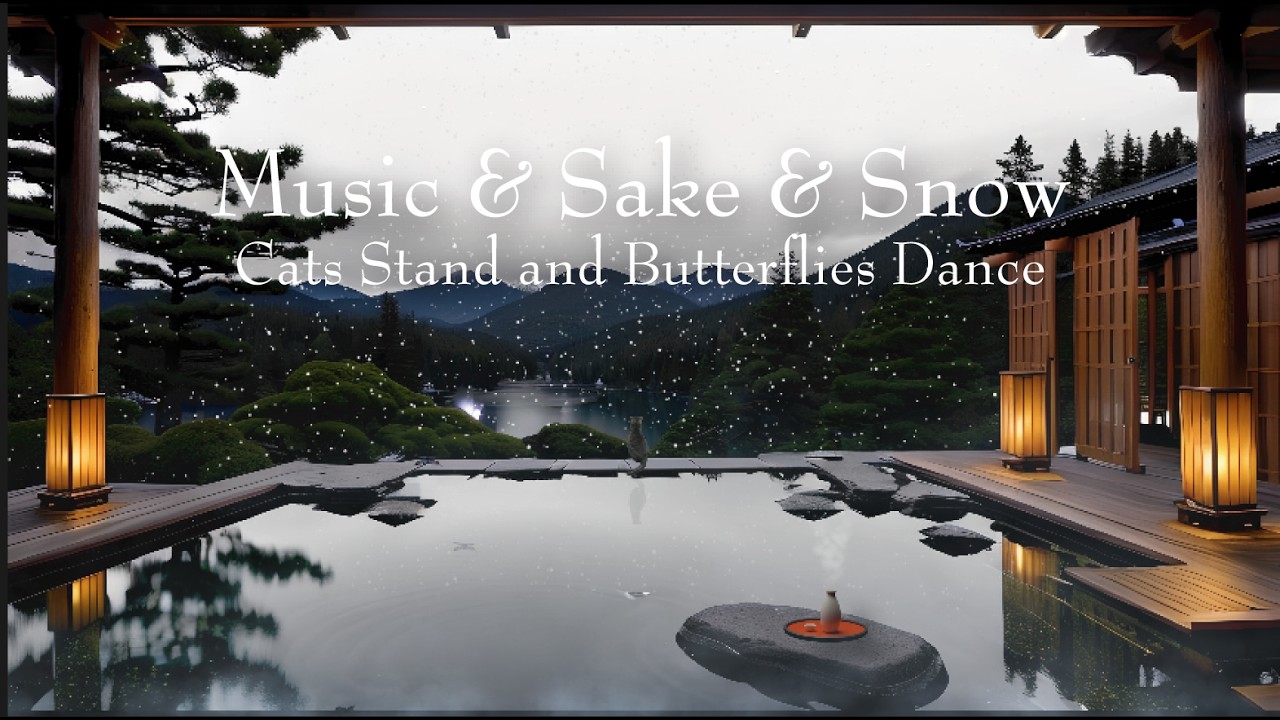 Listening to HealingMusic in an Open Air Bath Snow & Sake [4K]