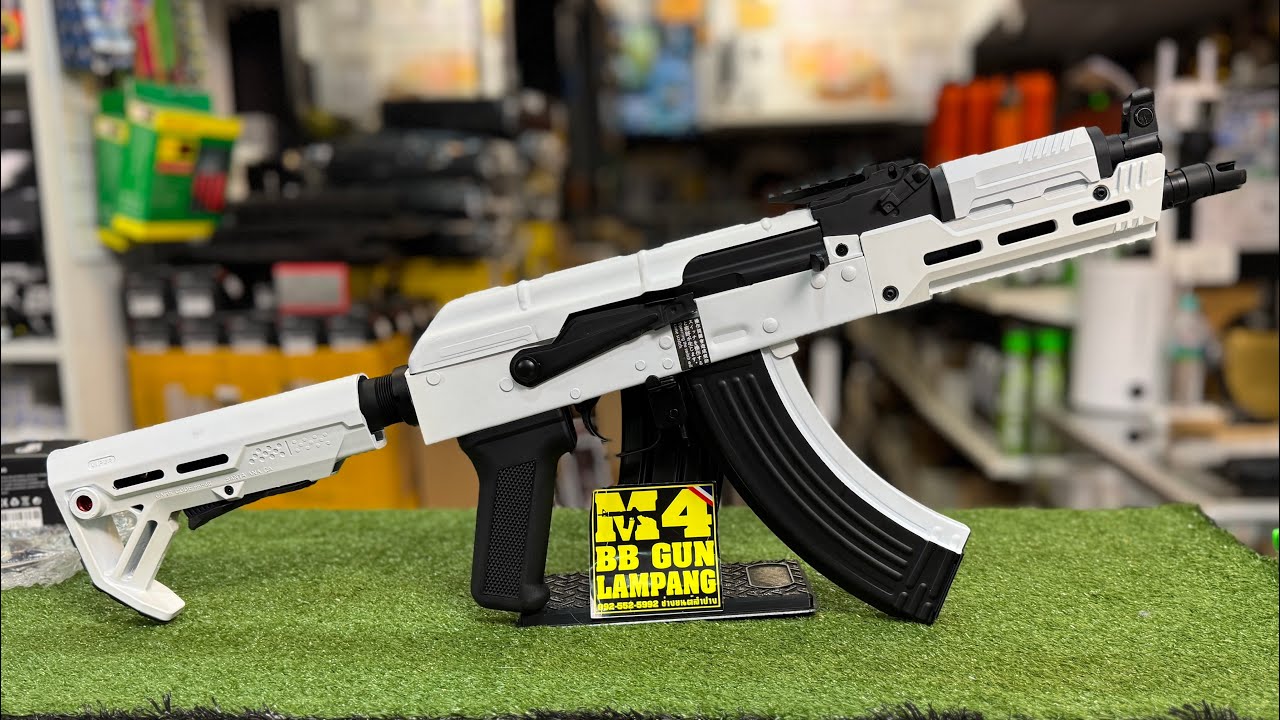 AK Storm White DB025-1 DOUBLE BELL ปืนบีบีกันไฟฟ้าใหม่ ทดสอบขนาดน้ำหนักความเร็วลูกปืนบีบี6มิล #ปืนAK
