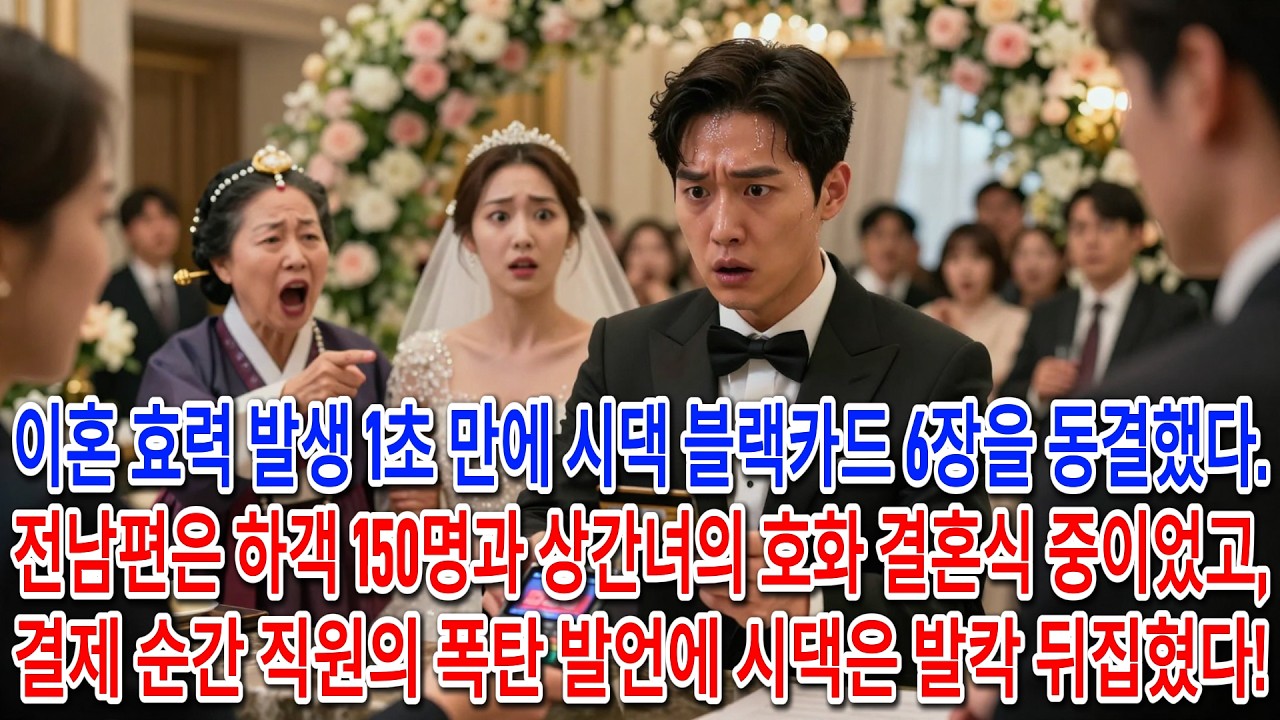 이혼 효력 발생 1초 만에 시댁 블랙카드 6장을 동결했다. 전남편은 하객 150명과 상간녀의 호화 결혼식 중이었고, 결제 순간 직원의 폭탄 발언에 시댁은 발칵 뒤집혔다!ㅣ인생사연ㅣ