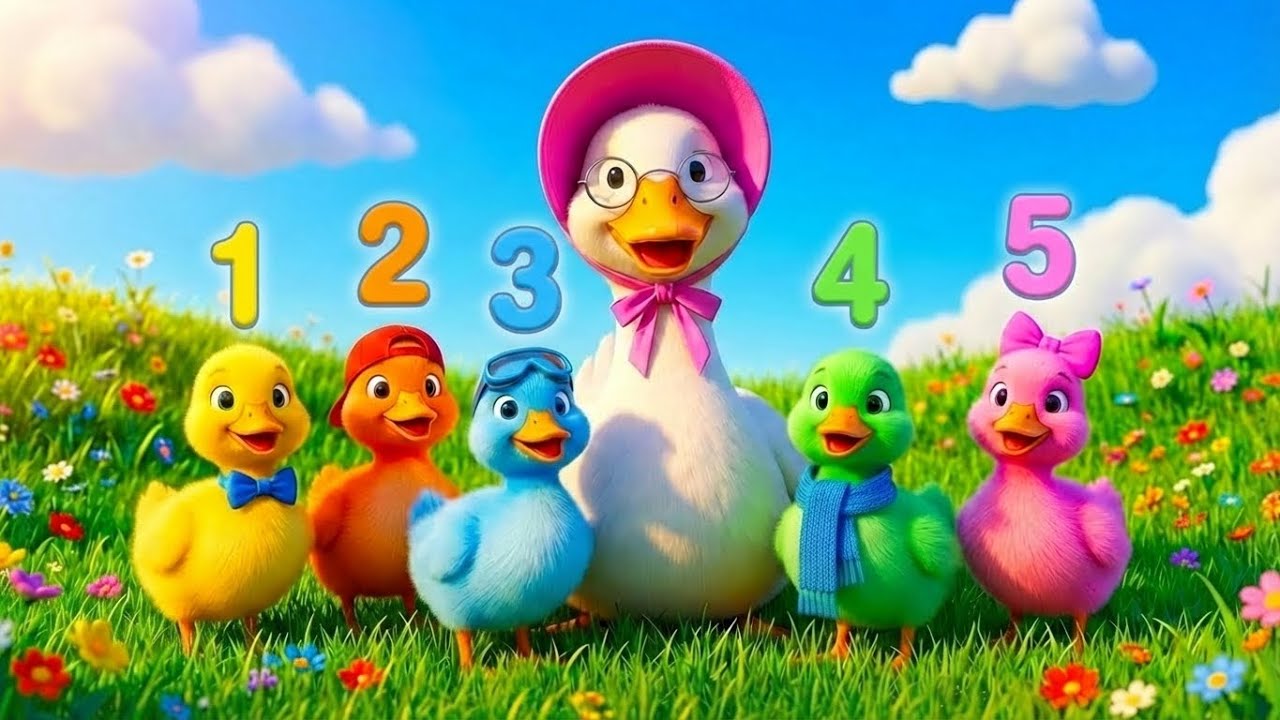 Five Little Ducks 🦆 | Learning Colors and Counting from 1 to 5 | Nursery Rhyme