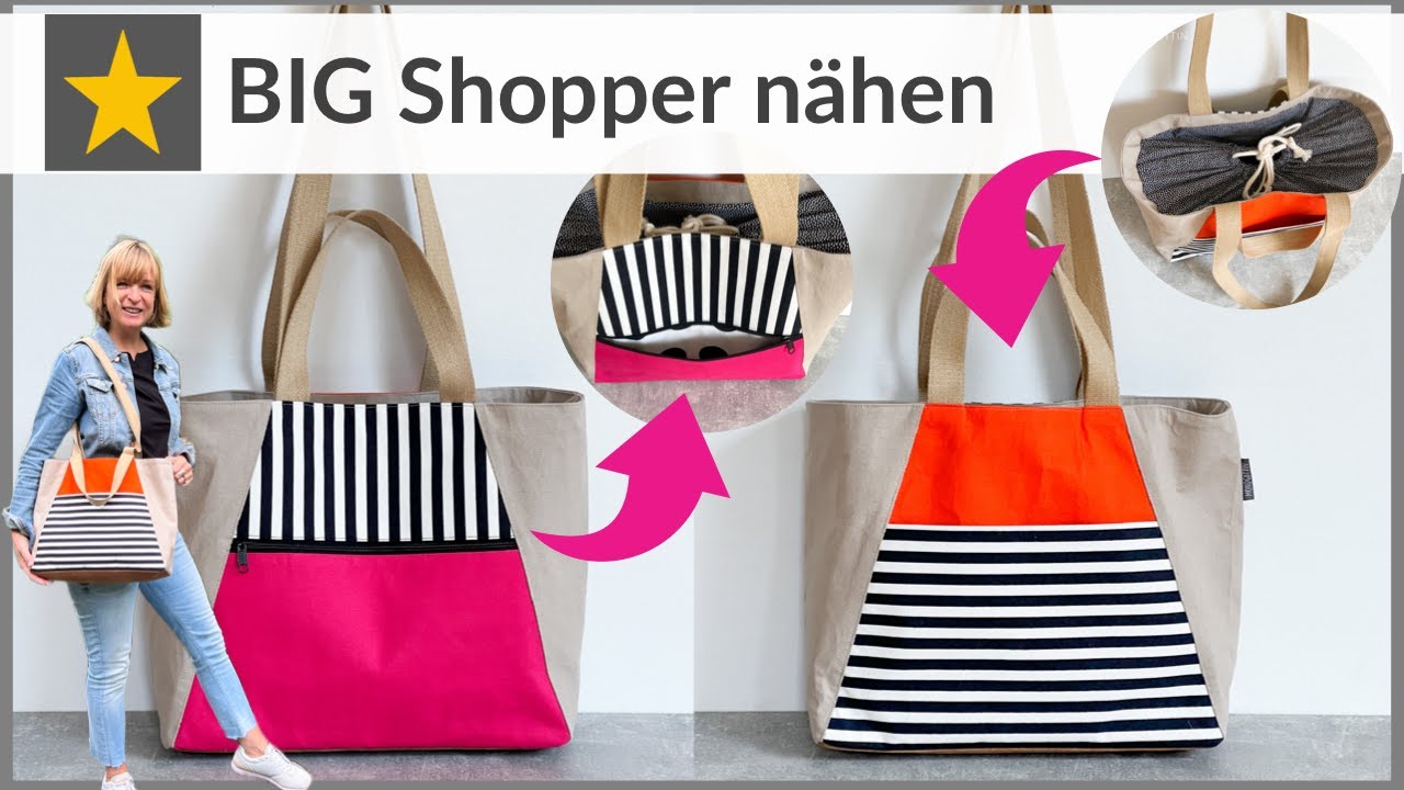 schönen großen Shopper nähen, Nähanleitung Tasche FENNA, Schnittmuster