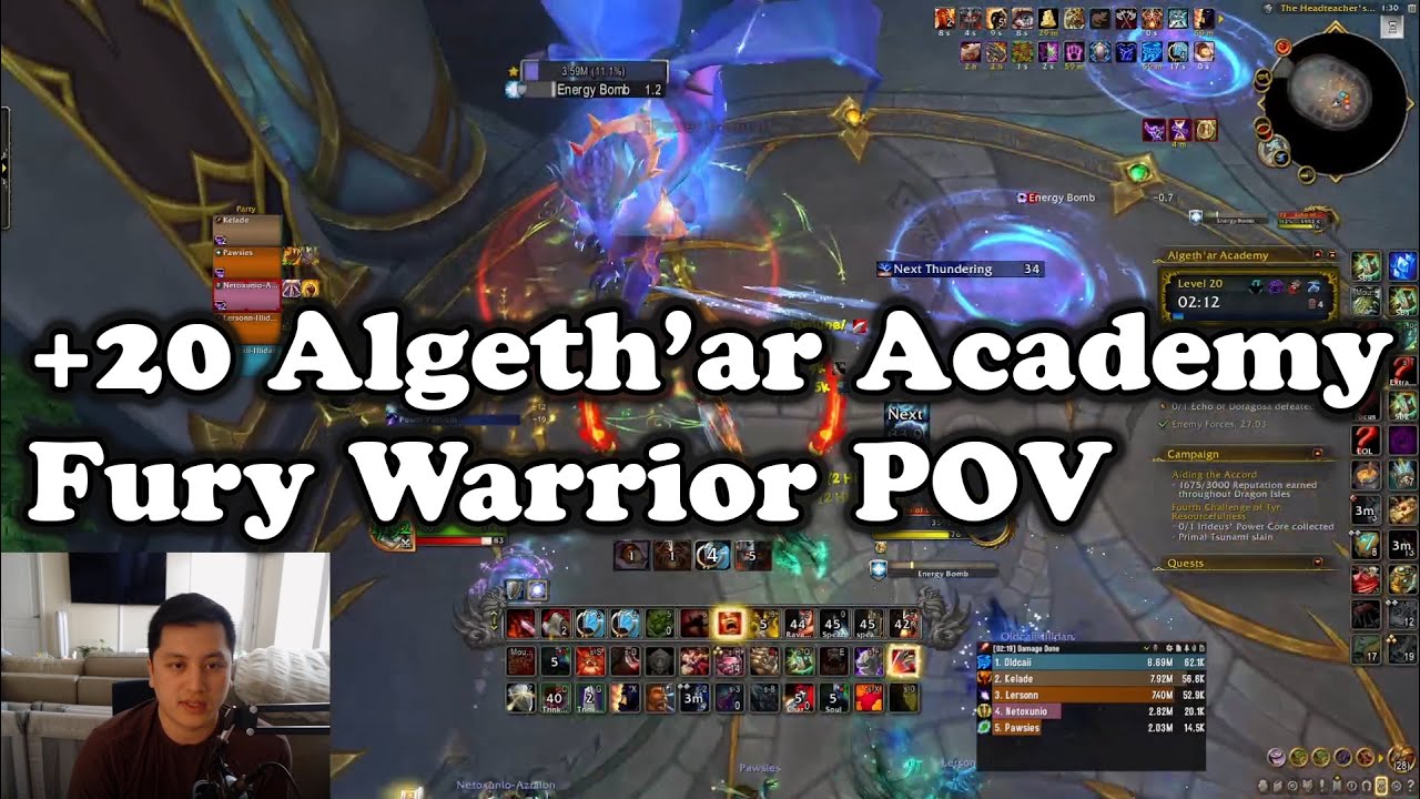 Algeth'ar Academy +20 Mythic+ Fury Warrior POV and Commentary