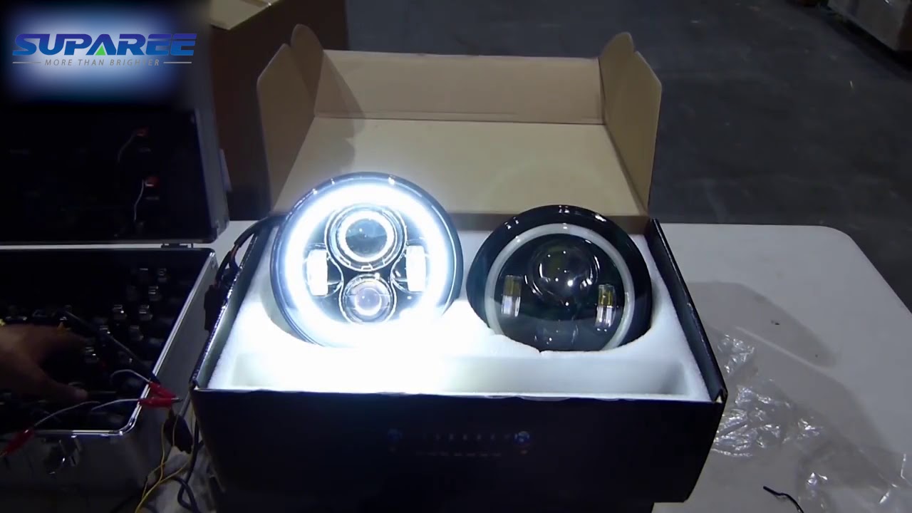 7 Inch Cree LED Headlights with White Halo Ring Angel Eyes+Amber Turn Signal Halo