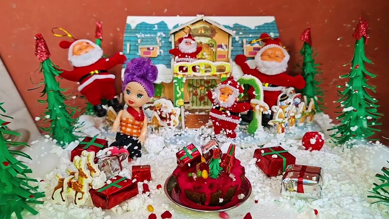 Christmas Village 🎄✴️ With Christmas Cake Recipe 🎂 Mini Kitchen Chocolate Cake Recipe 🤤😋