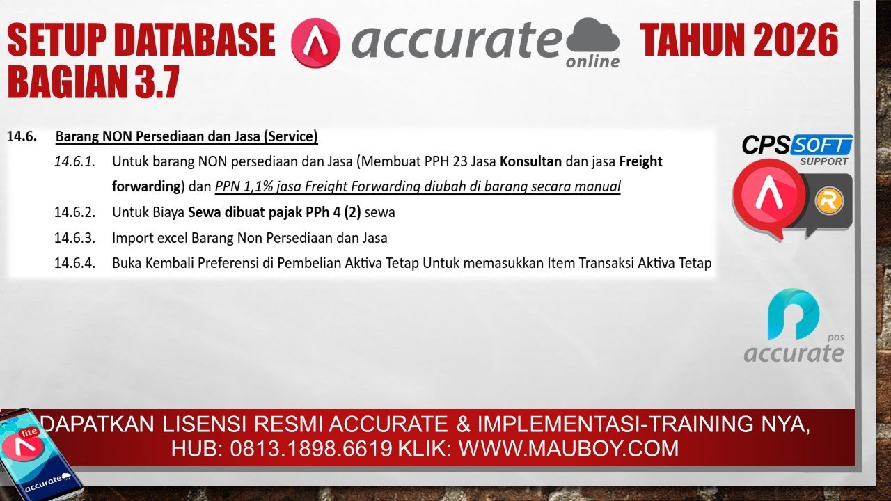 Setup 9: Database Accurate Online Tahun 2026-Non Persediaan dan Service