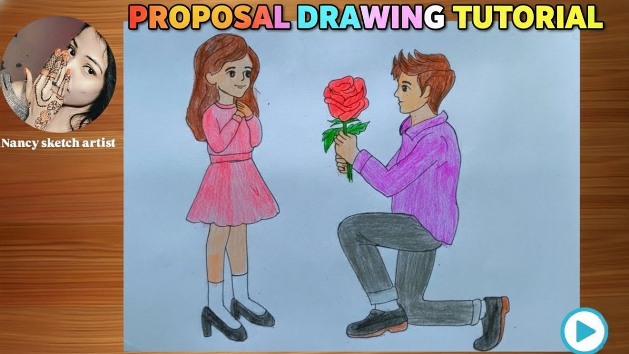 How to Draw a Boy Propose Her Girlfriend | valentine couple drawing step by step | propose Day easy