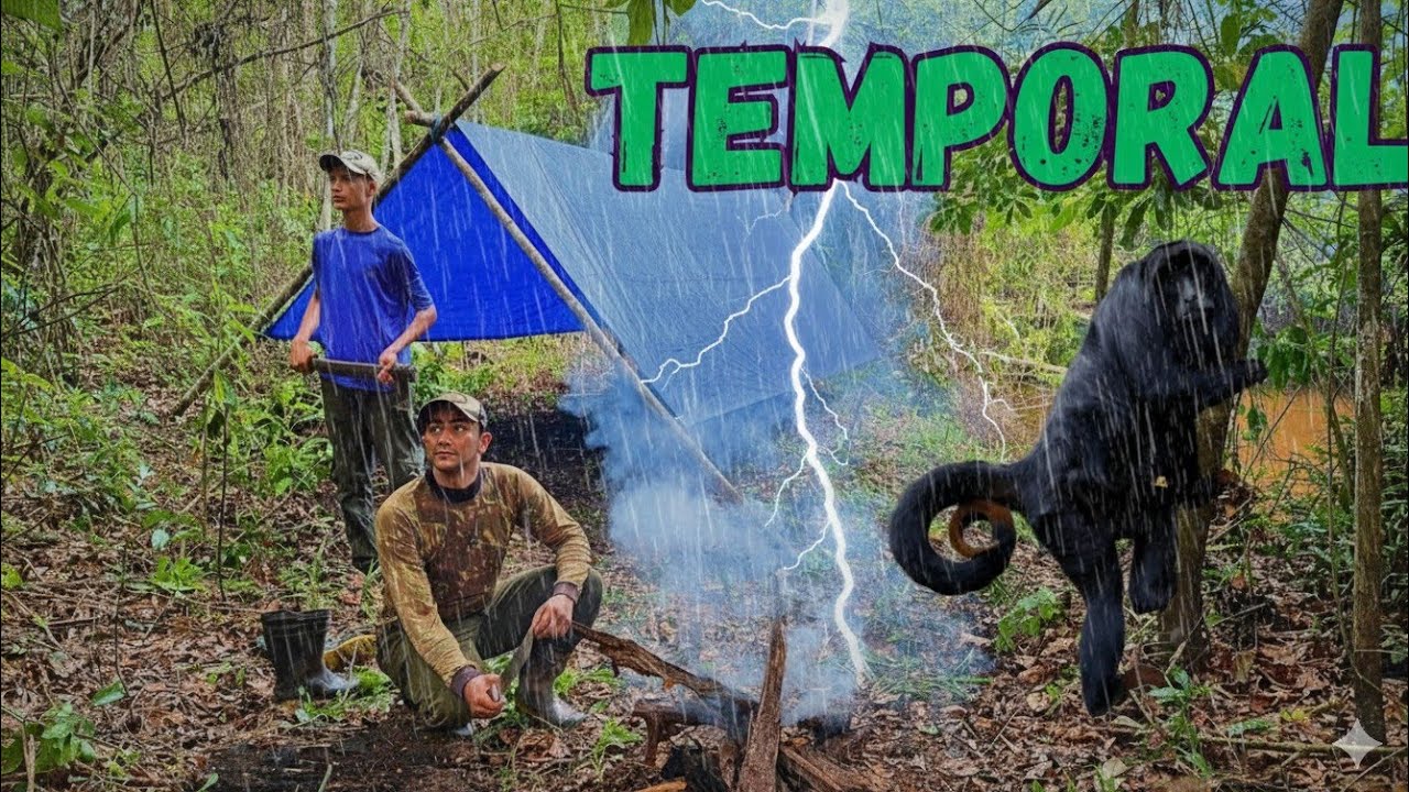  🏕 pescaria e acampamento um temporal com raios ventos e trovões durante a  madrugada 