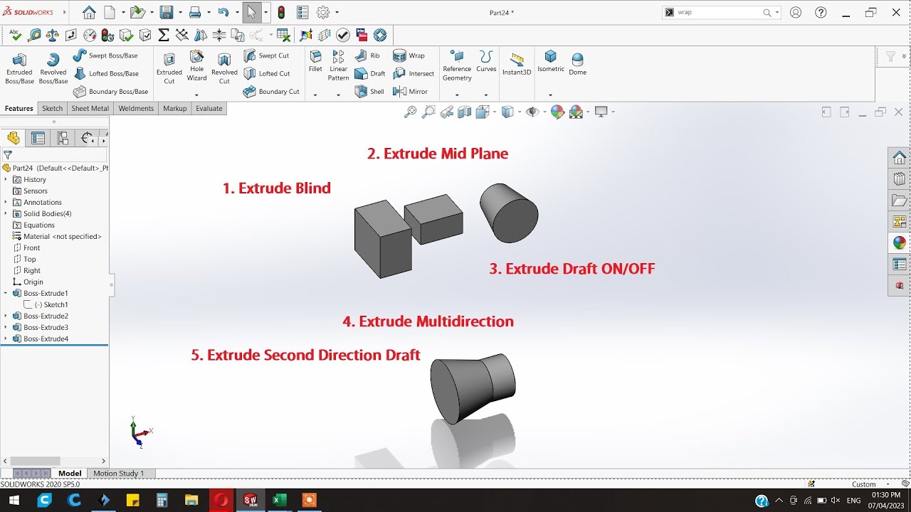 Solidworks Extrude Boss/Base command full guide.