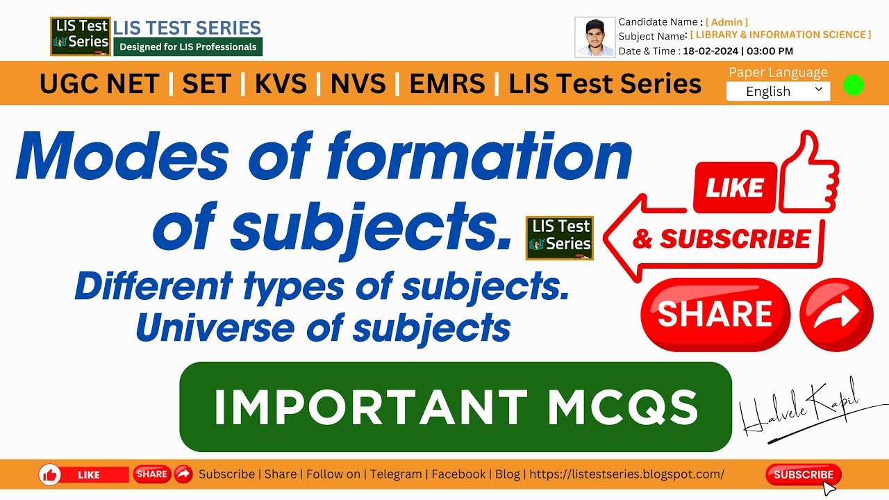 Modes of formation of subjects  Different types of subjects  Universe of subjects