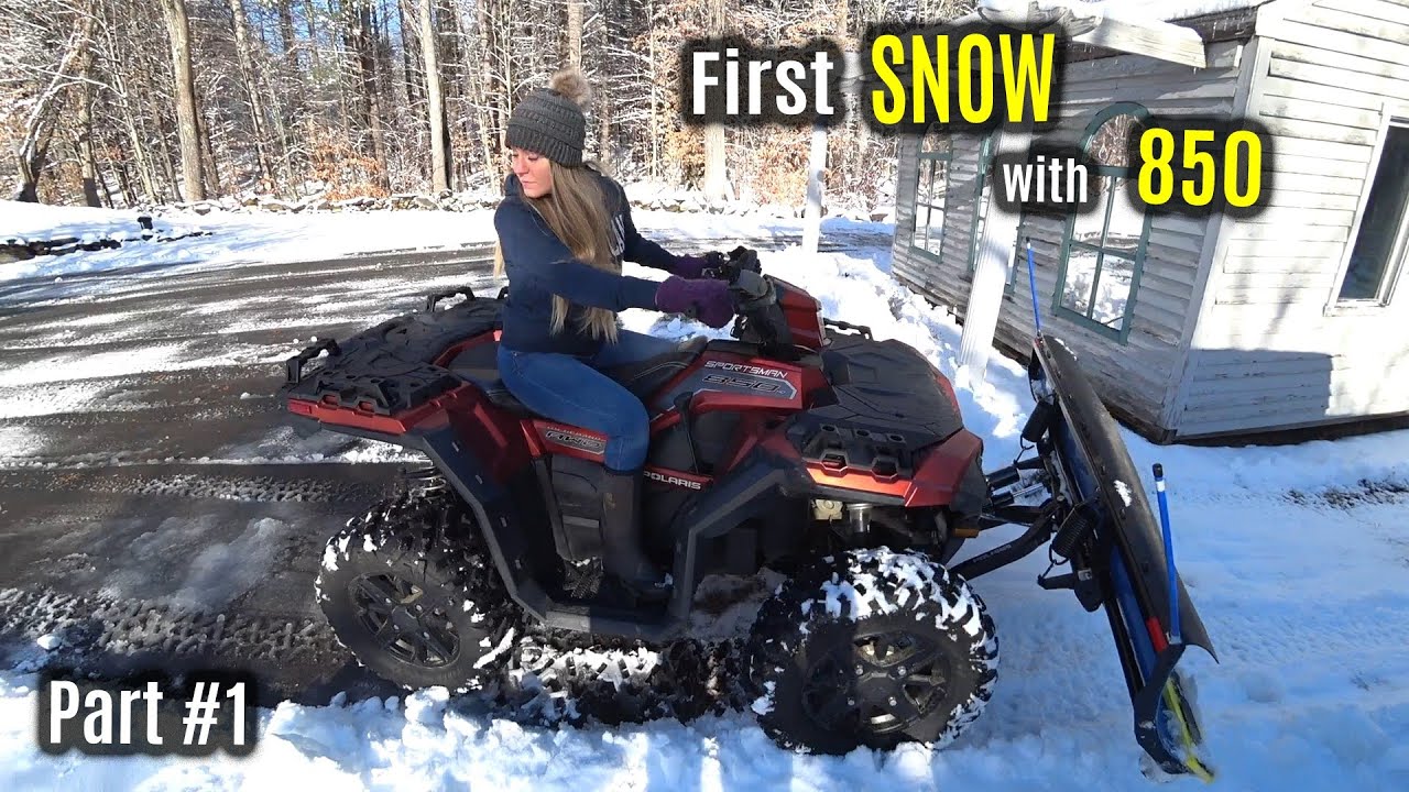 Girlfriend's FIRST Driveway Snow Plowing | POLARIS Sportsman 850 Premium Trail