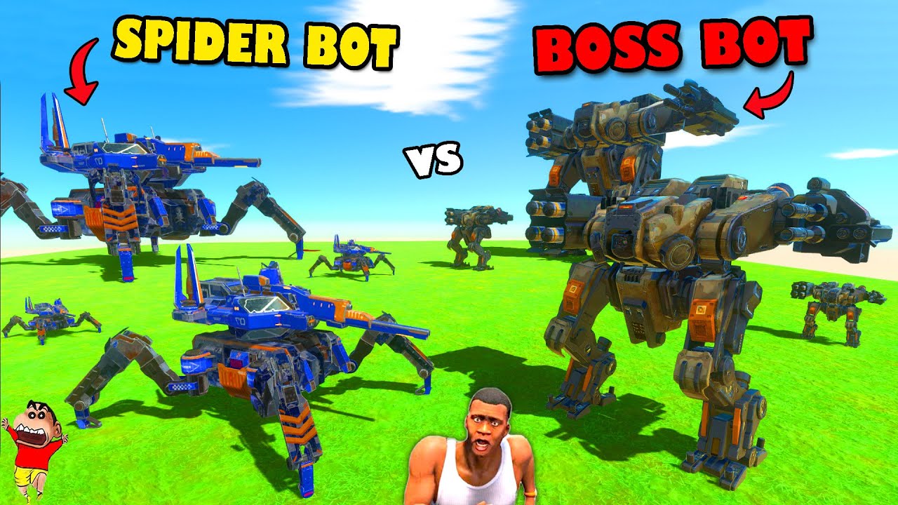 SPIDER BOT vs BOSS UNIT in Animal Revolt Battle Simulator with SHINCHAN CHOP