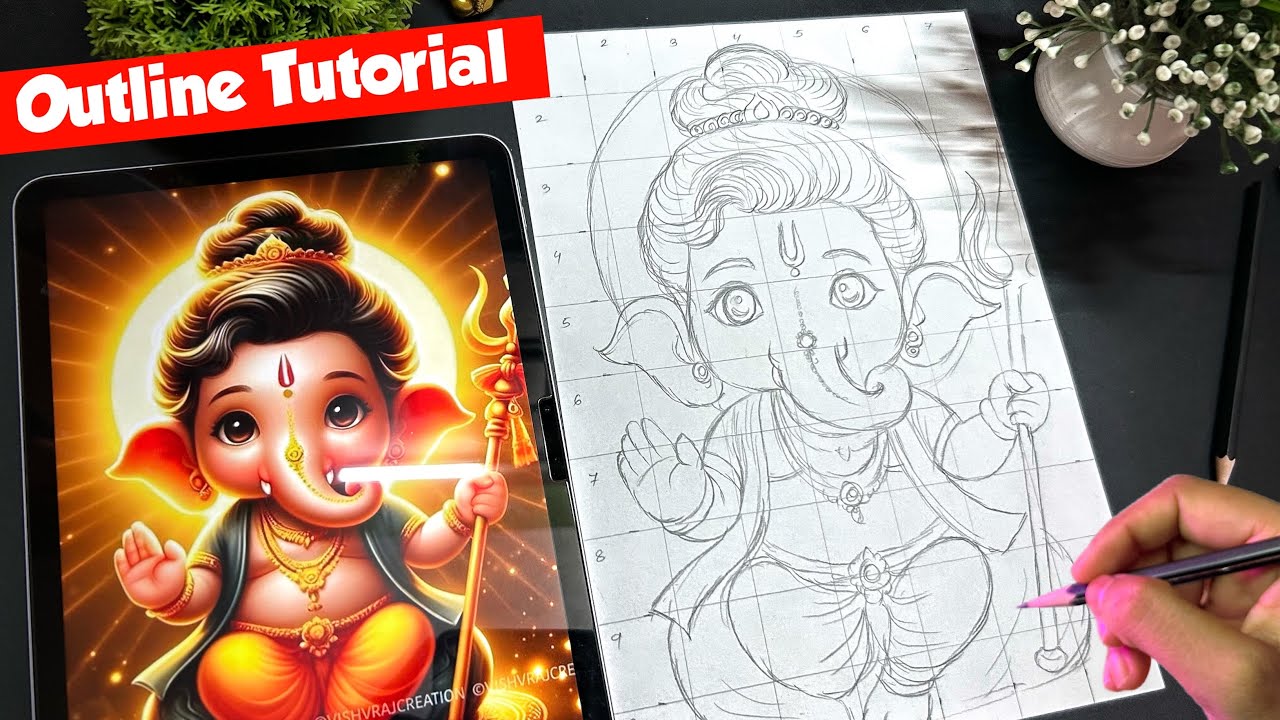 Ganesh Drawing,  Lord Ganesha Outline Drawing, How to Draw Lord Ganesha, Ganesh Chaturthi drawing,