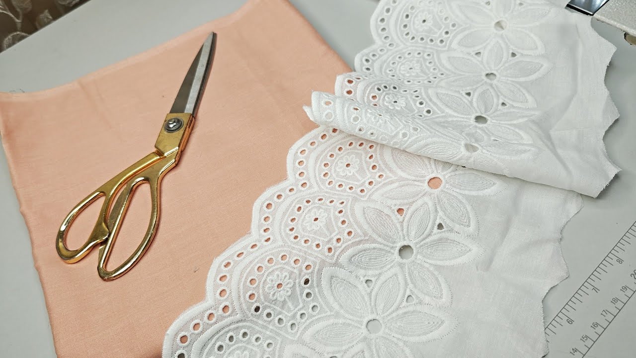 Boutique जैसे तरीके से लगाएं Broad embroidered lace / How to attach broad lace work cutwork border