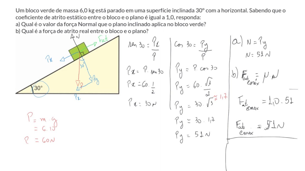 Plano Inclinado com Atrito: exercício resolvido 01