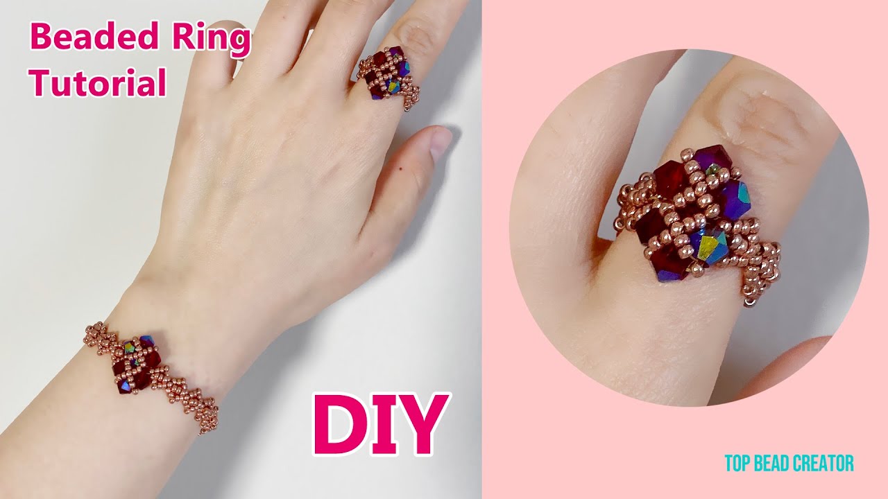 How to make beaded ring, Beaded Jewelry Tutorial, Bicoen and seed beads