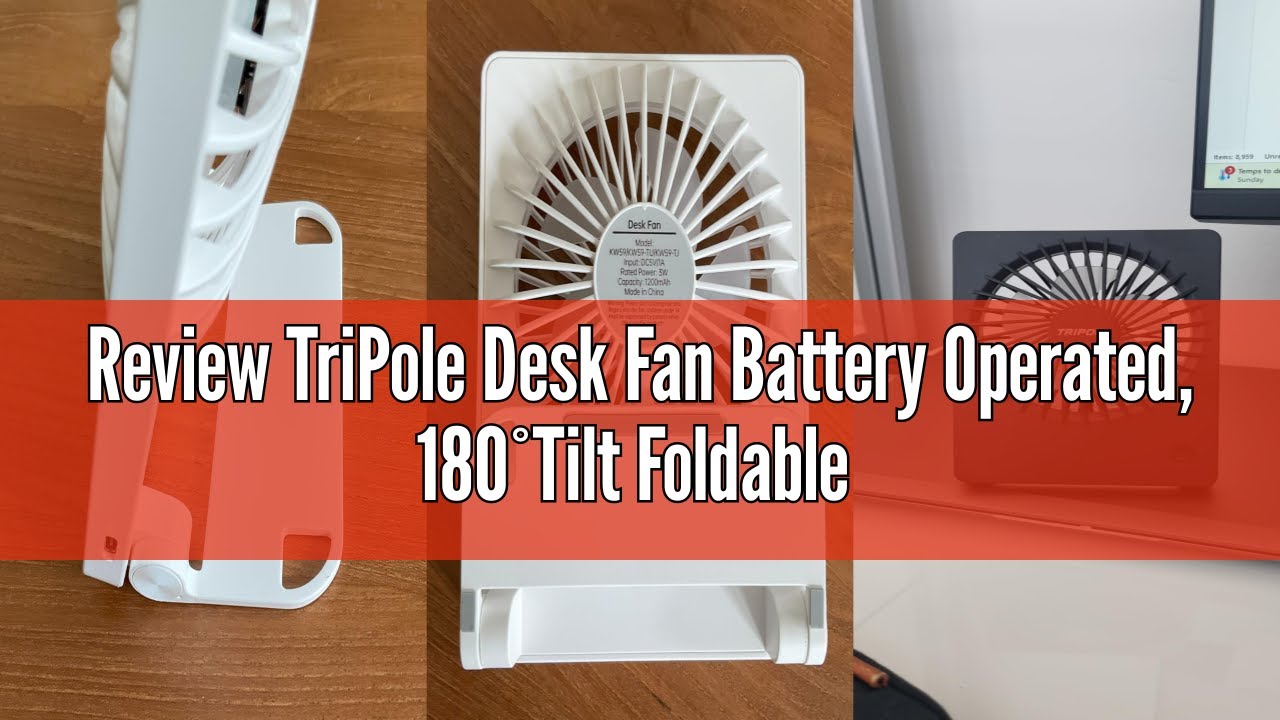 Review TriPole Desk Fan Battery Operated, 180&deg;Tilt Foldable Portable Fan, 3 Speeds Adjustable USB Re
