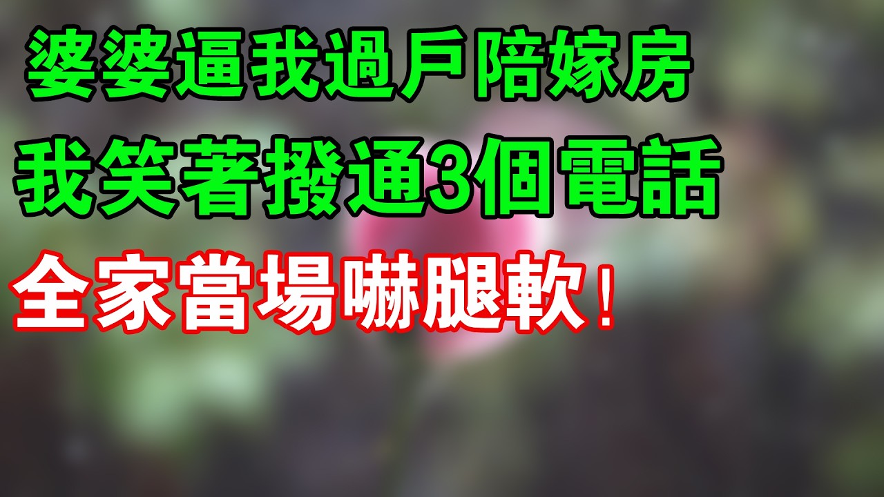 婆婆逼我過戶陪嫁房，我笑著撥通3個電話，全家當場嚇腿軟！#小說 #家庭倫理故事 #婆媳故事 #婆媳小説 #情感故事