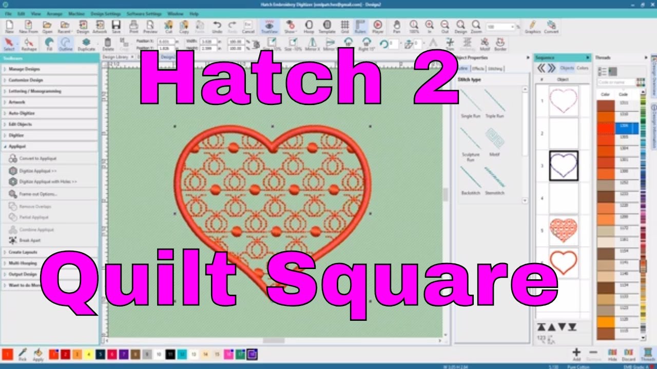 Hatch Embroidery 2:  use shapes and motif fills to make a quilt square