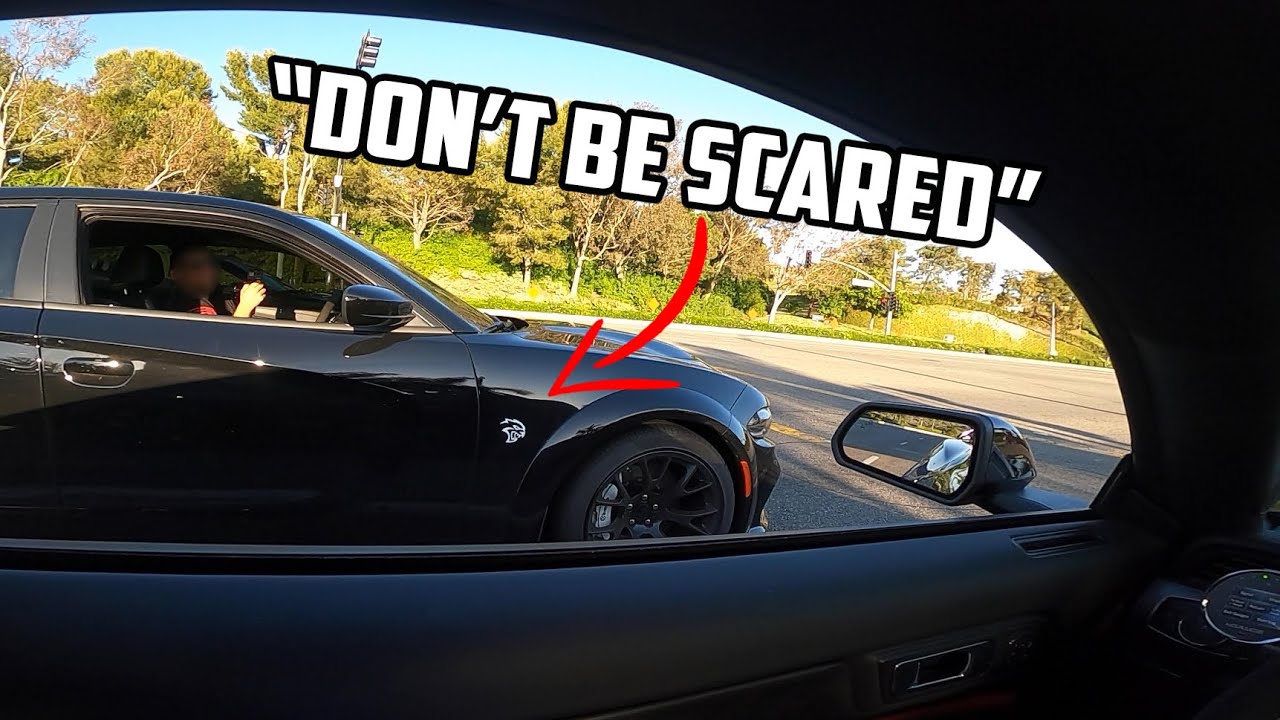 Trash talking a Hellcat owner in my supercharged Mustang! LOL..