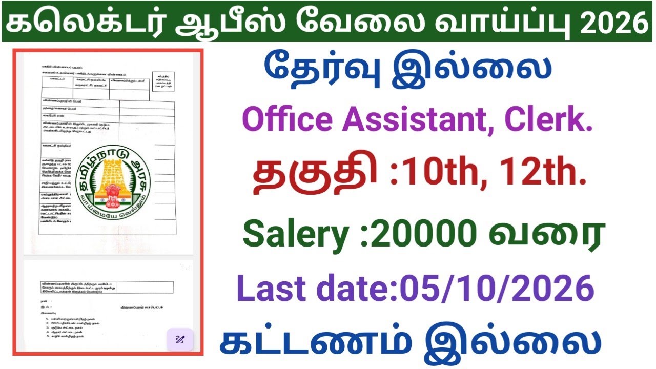 Collector Office Job Opportunity|government jobs 2026 in tamilnadu|government job opportunities 2...
