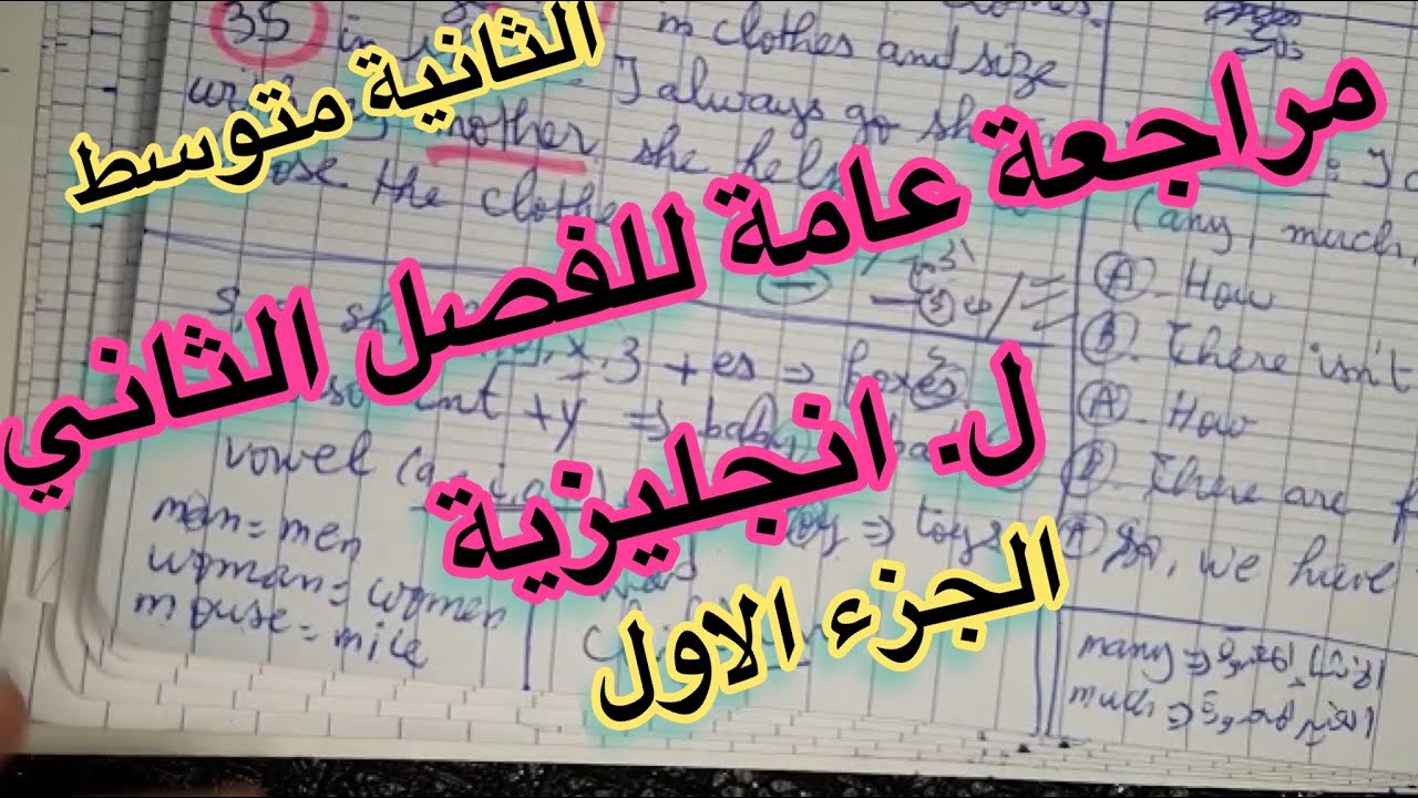 الثانية متوسط / مراجعة عامة للفصل الثاني / لغة انجليزية
