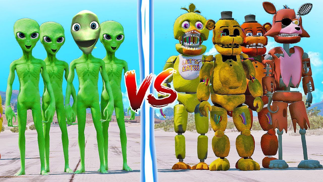 FNAF ANIMATRONICS VS TEAM ALIEN (DAME TU COSITA) | GTA V Five Nights at Freddy's