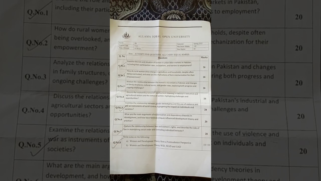 Aiou paper 2025 course code 9163