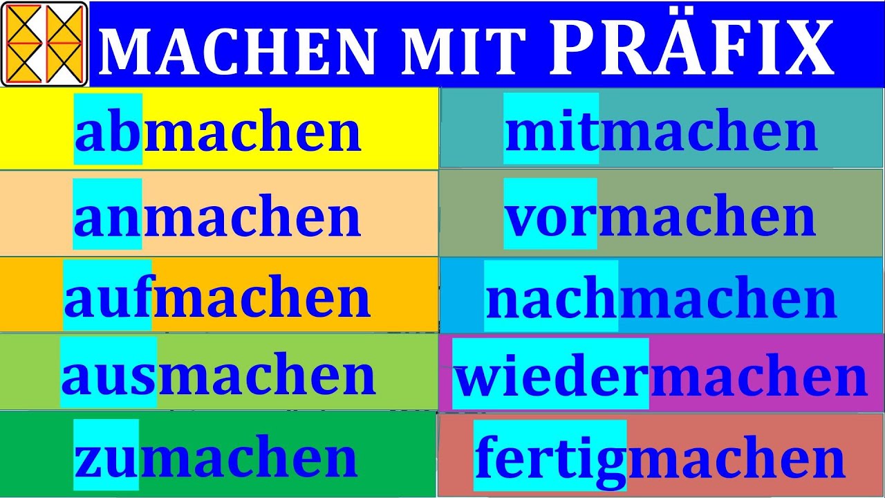 machen mit 12 Pr&auml;fixen | machen mit Vorsilben #machen #pr&auml;fix #vorsilbe #deutsch #grammatik