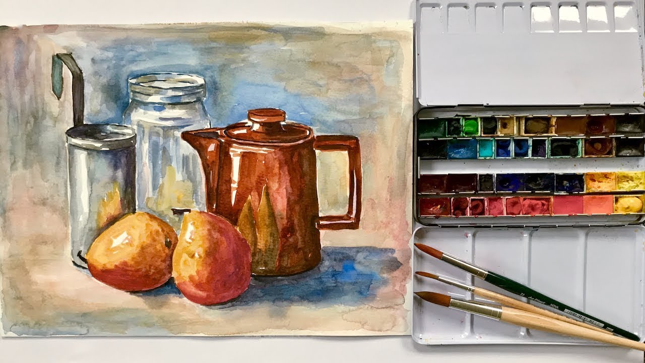 Stillleben malen mit Aquarell: reflektierende Gegenstände (Anfänger mit Grundkenntnissen)