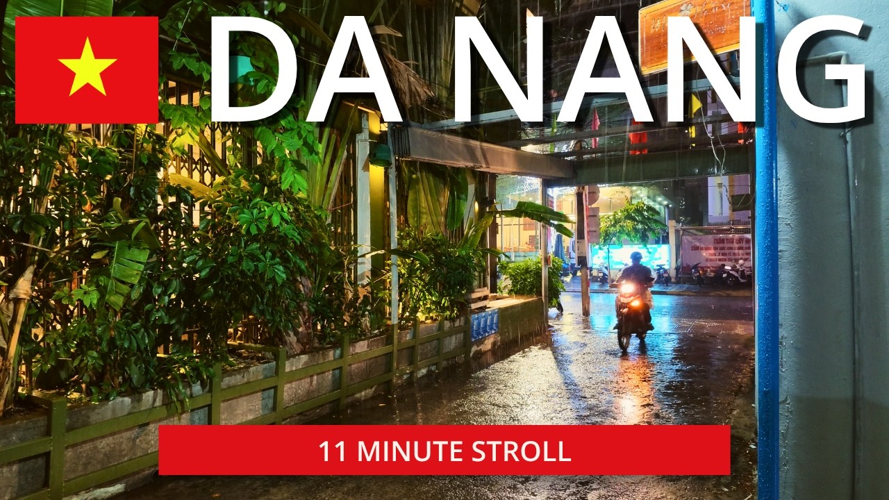 🇻🇳 Rainy Night Walk in Da Nang, Vietnam | Chill Rain Ambience | 11 Minute Stroll [4k UHD] 🎧