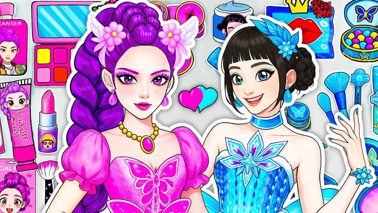 💖Paper DIY💙KPOP DEMON HUNTERS Rumi, Zoey PINK vs BLUE Dress Up, Skincare + Makeup Blind Bag Unboxing