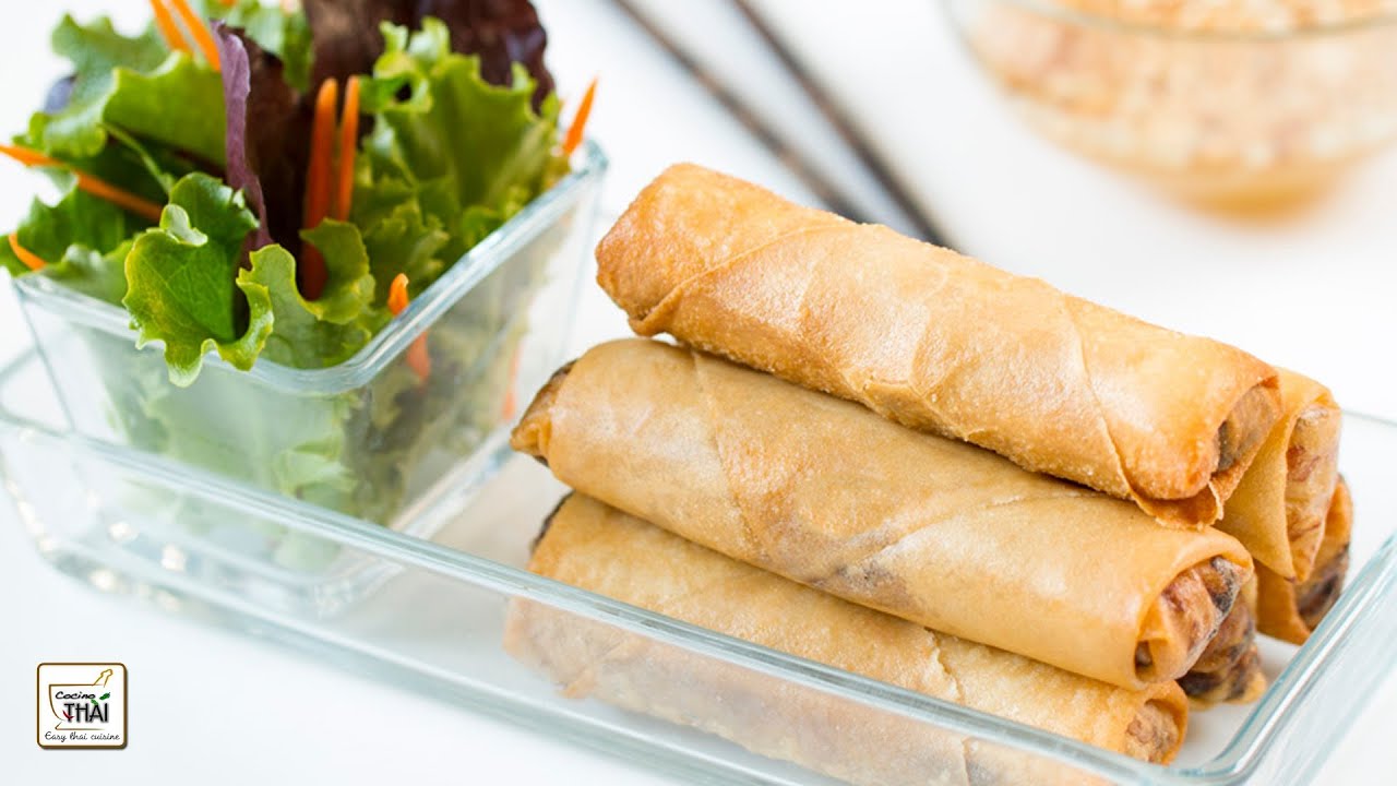 Como hacer Rollitos de primavera estilo Thai con salsa agridulce de cacahuetes(ปอเปี๊ยะทอด)