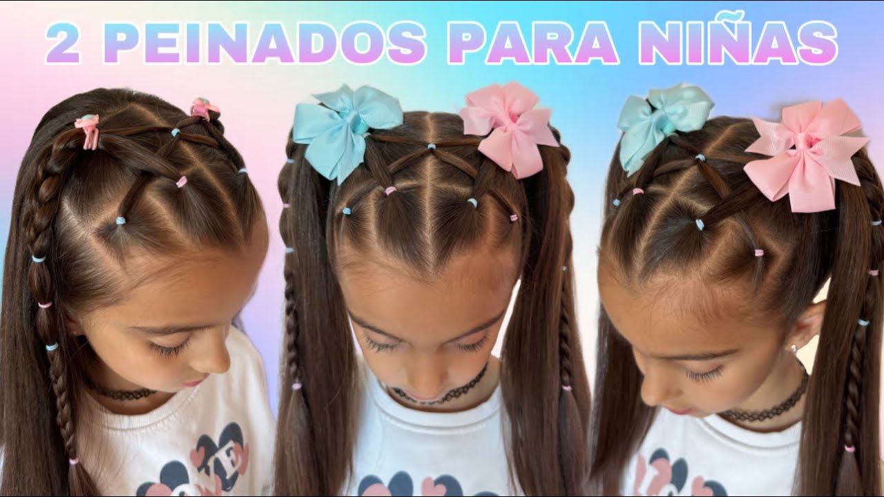 2 идеи простых причесок с завязками для девочек 🌈👧🏻Легкие прически с распущенными волосами