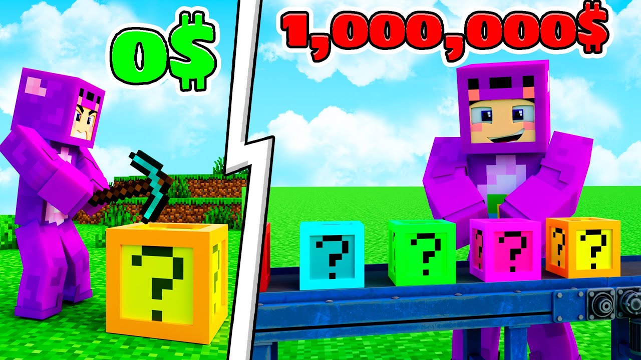 PASO de VAGABUNDO a MILLONARIO en MINECRAFT - ABRIENDO LUCKY BLOCKS