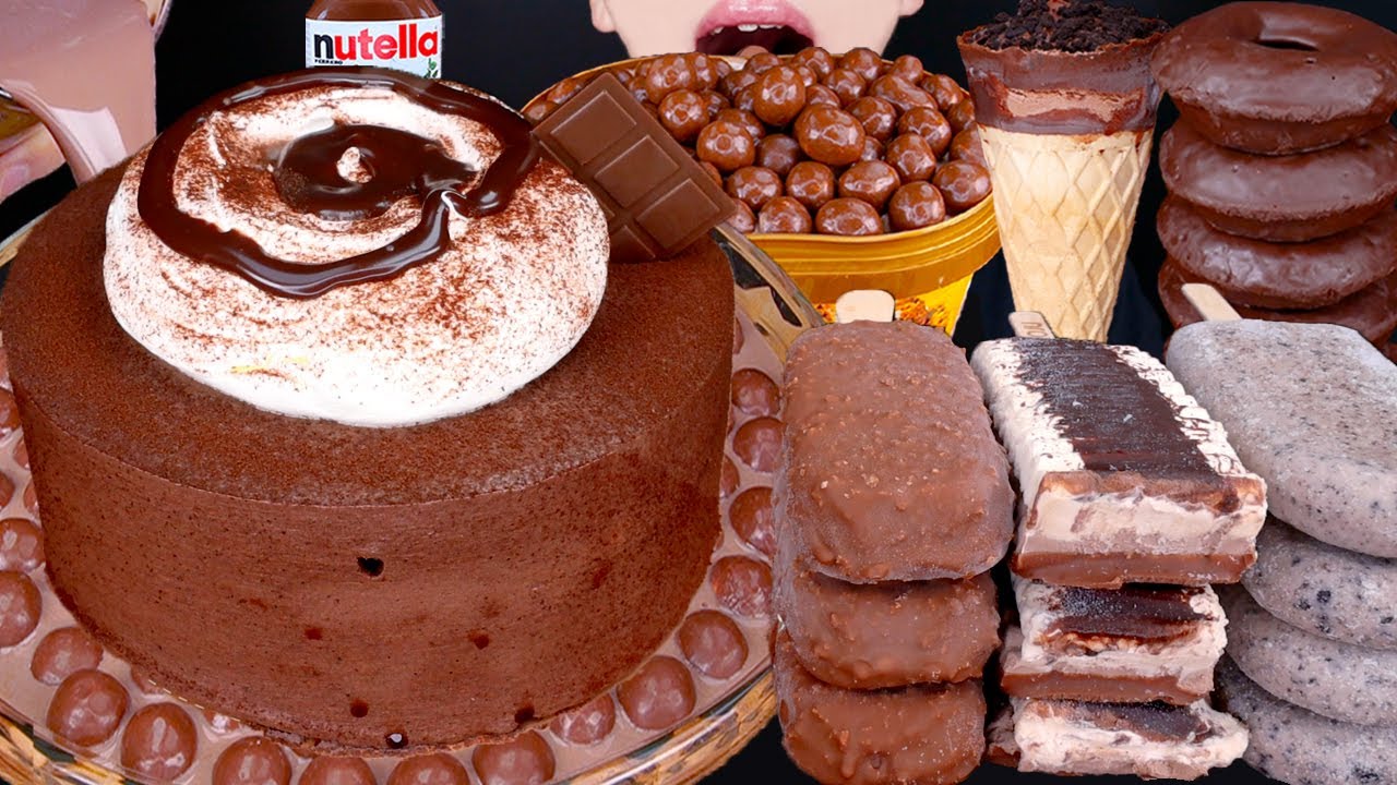 ASMR CHOCOLATE CAKE MALTESERS KITKAT ICE CREAM NUTELLA DESSERT MUKBANG 초콜릿 먹방チョコレート 咀嚼音EATING SOUNDS