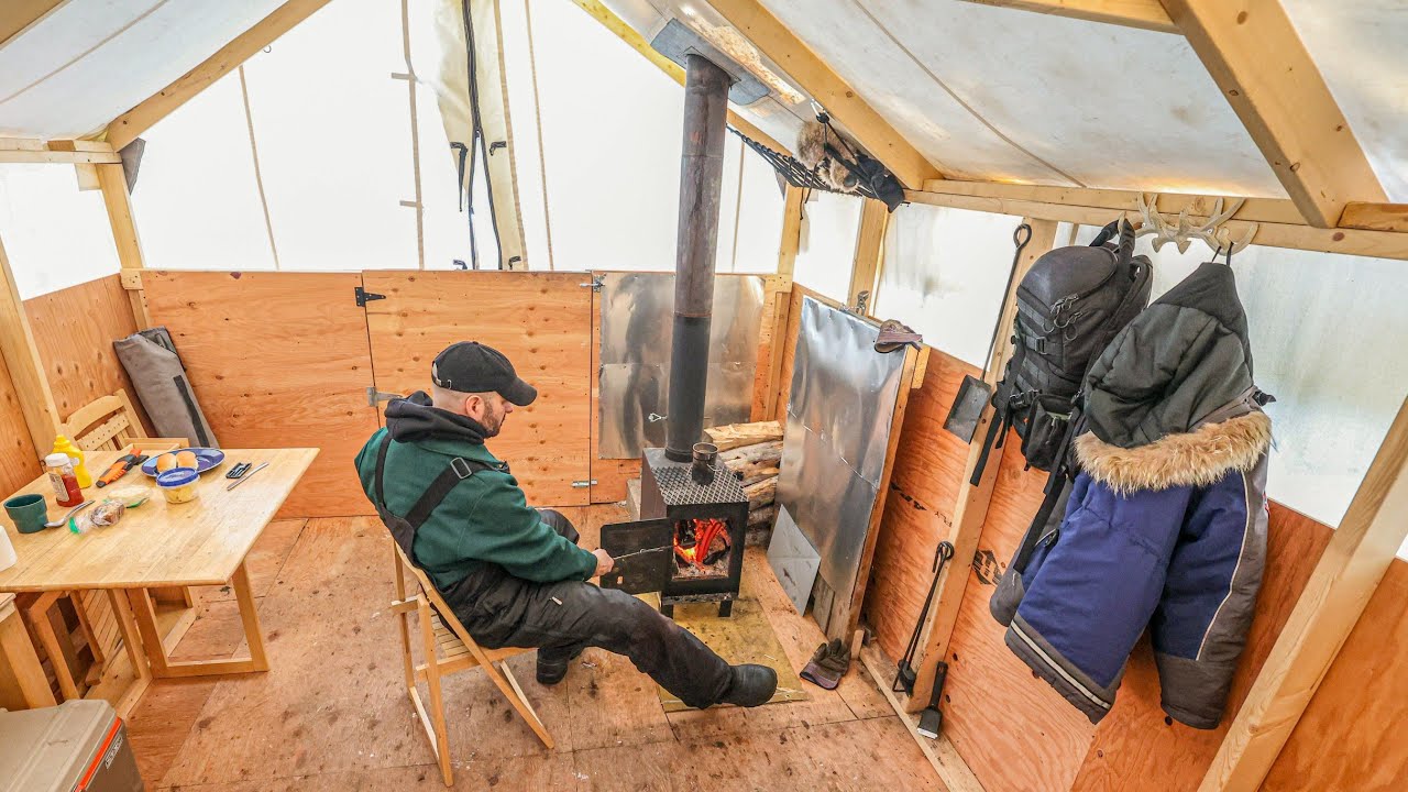 Hot tent camping alone in the forest