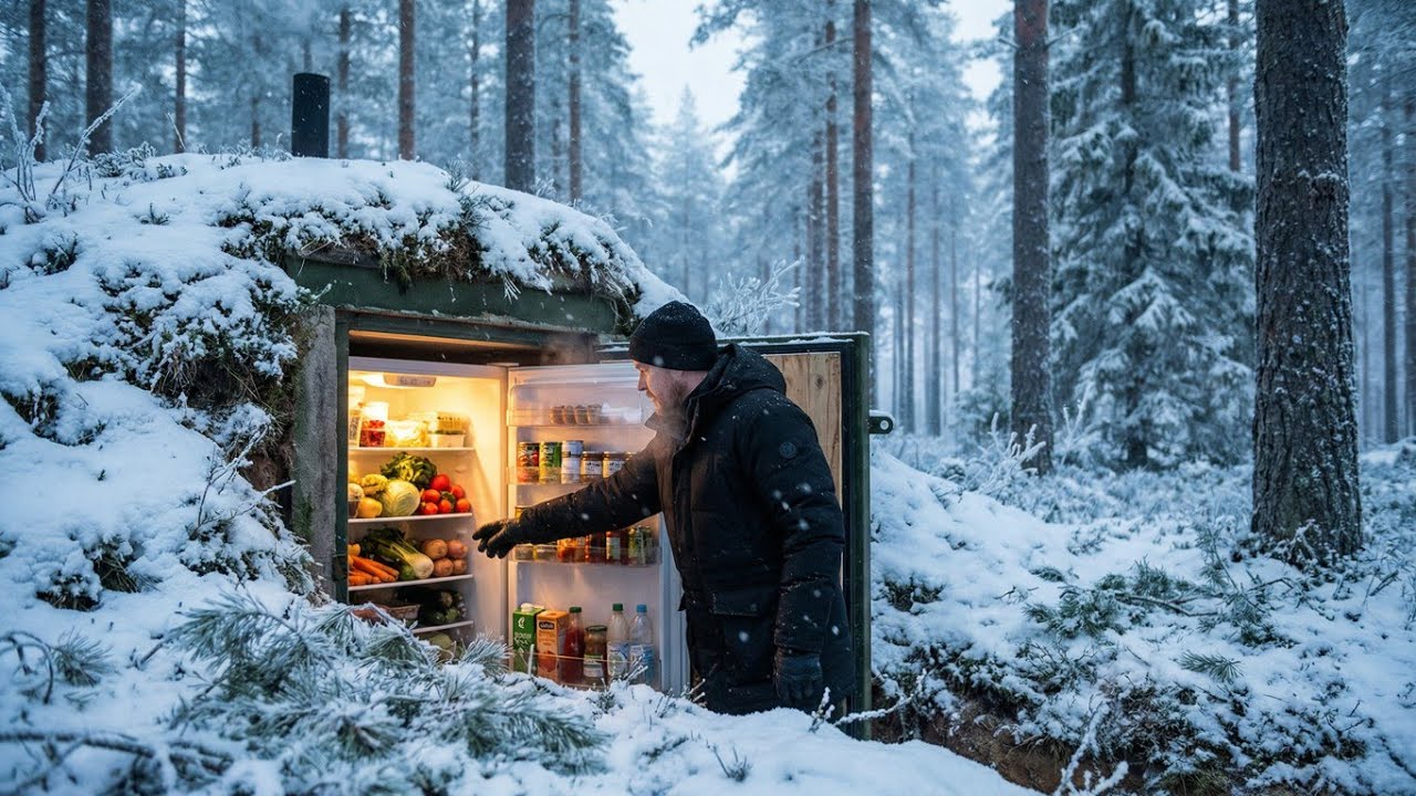 I Built a Secret Underground House with a Hidden Fireplace in a Frozen Forest