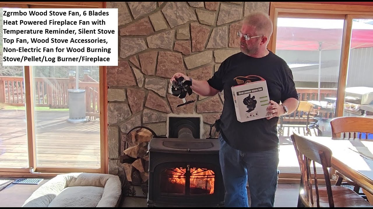 Zgrmbo Wood Stove Fan, 6 Blades Heat Powered Fireplace Fan with Temperature Reminder, Silent Fan