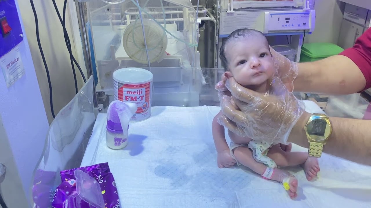 Cute Baby Recovering from Meningitis | Gentle Massage & First Feeding Try