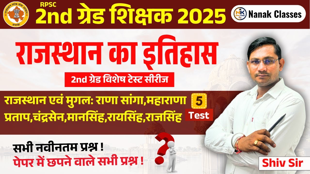 RPSC 2nd ग्रेड शिक्षक 2025 | राणा सांगा, महाराणा प्रताप, चंद्रसेन, मानसिंह, रायसिंह, राजसिंह | Mcq |