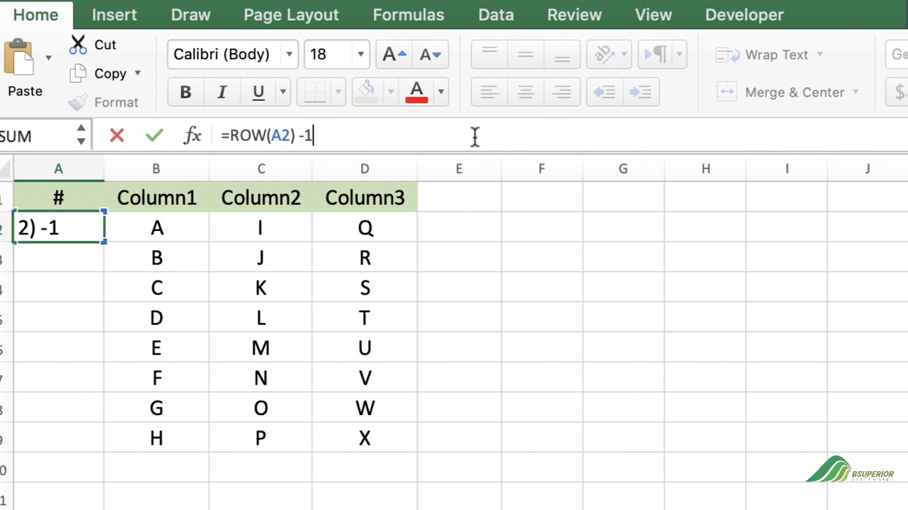 How to Number Rows Using the Row Function in Excel
