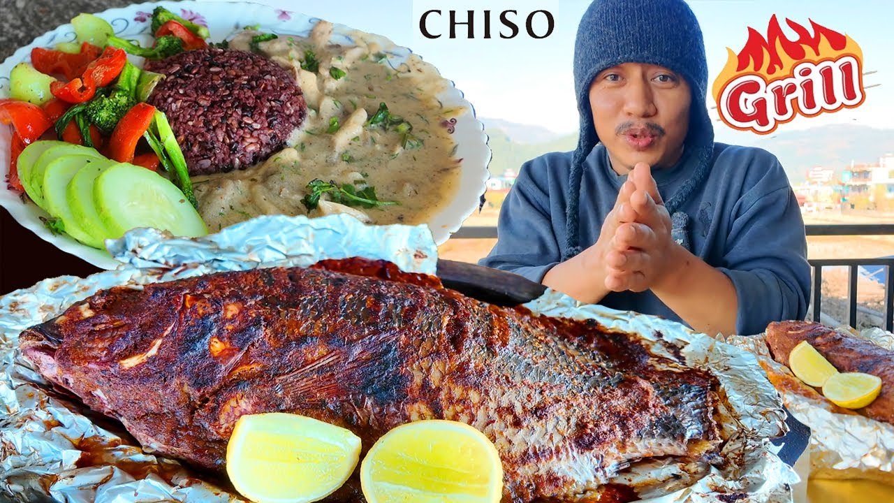 Hot Majhikuna Grill fish, Creamy Mushroom, sautéed veggies with Marsi Rice | Chiso din