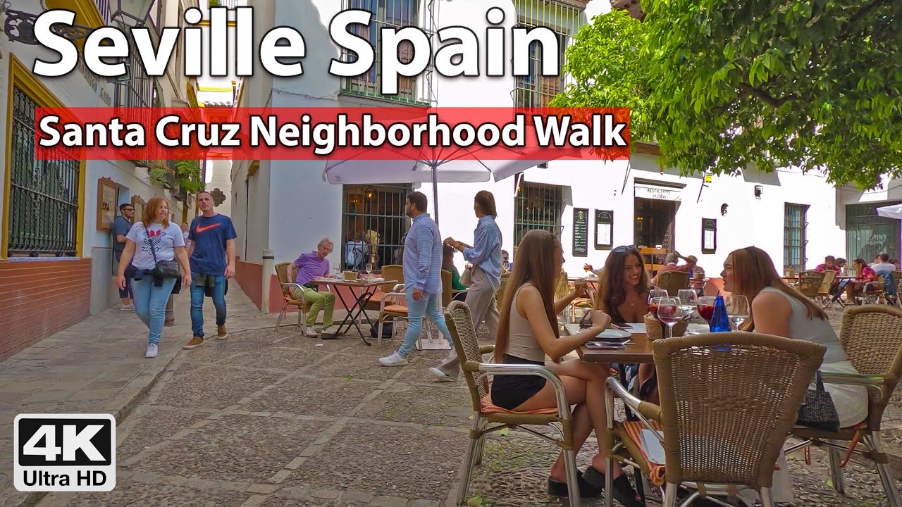 The Beautiful Santa Cruz Neighborhood of Seville 🌺 Old Jewish Quarter - 4K Virtual Walk Tour, Spain