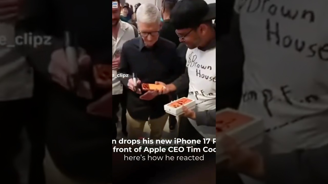 Fan drops his new iphone 17 pro in front of Apple CEO Tim Cook #timcook #apple #iphone17pro #shorts
