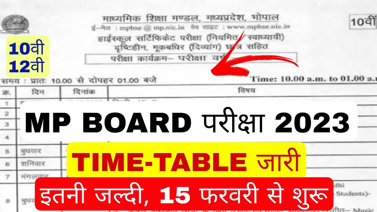 mp board class 10th/12th time table 2023 | एमपी बोर्ड़ कक्षा 10वी 12वी 2023 टाईमटेबल कब आएगा