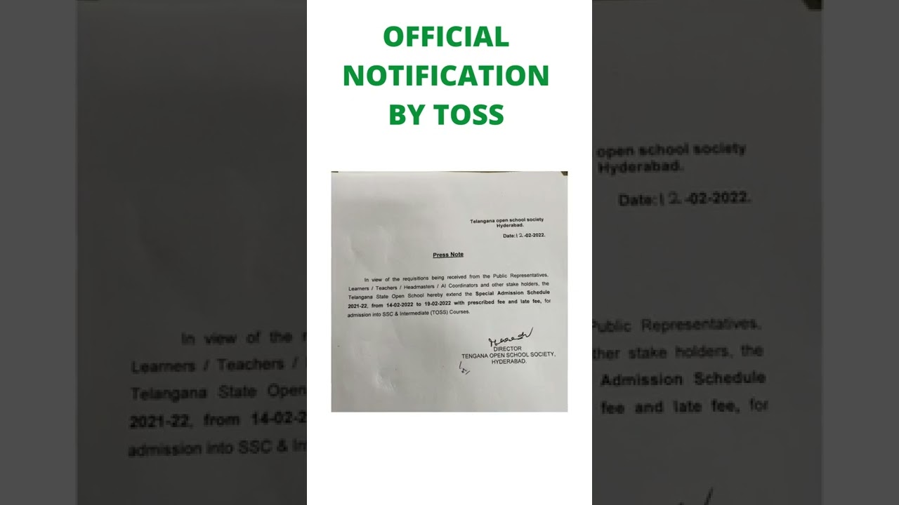TS Open Inter Admission Last Date 2021- 2022|TS Open 10th Admission 2022 | TOSS Admission News 2022
