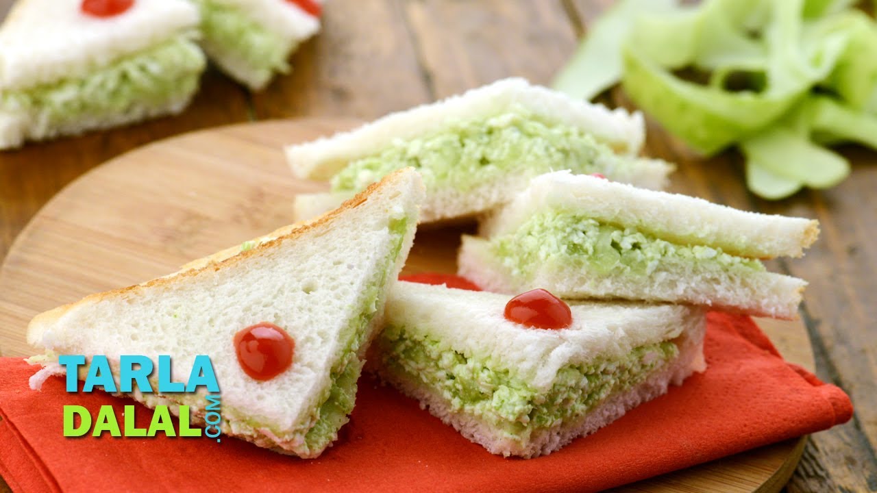 Cucumber Cottage Cheese Sandwich, Veg Paneer Cucumber Sandwich by Tarla Dalal