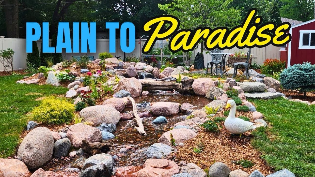 From Plain to Paradise | 31' Backyard Waterfall, Walkway, Landscaping & Bistro Area